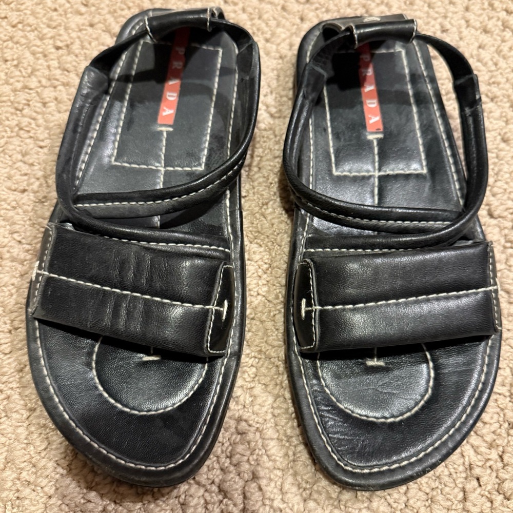 Prada Sport Vintage Black Leather Sandals